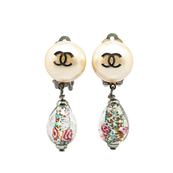 CHANEL Silver Pearl Coco Mark Earrings - Picture 1 of 3